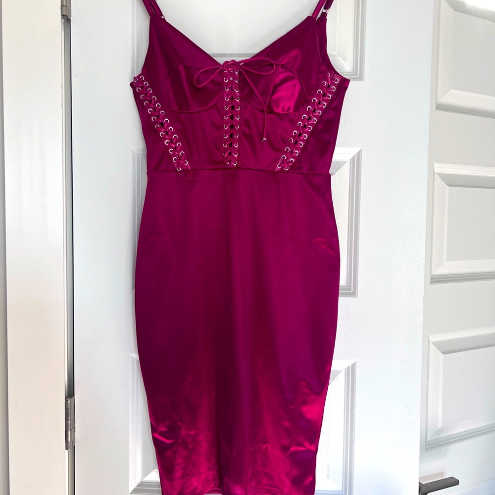 Satin Dress with Leather Braided Cami Top. NWT Size Small